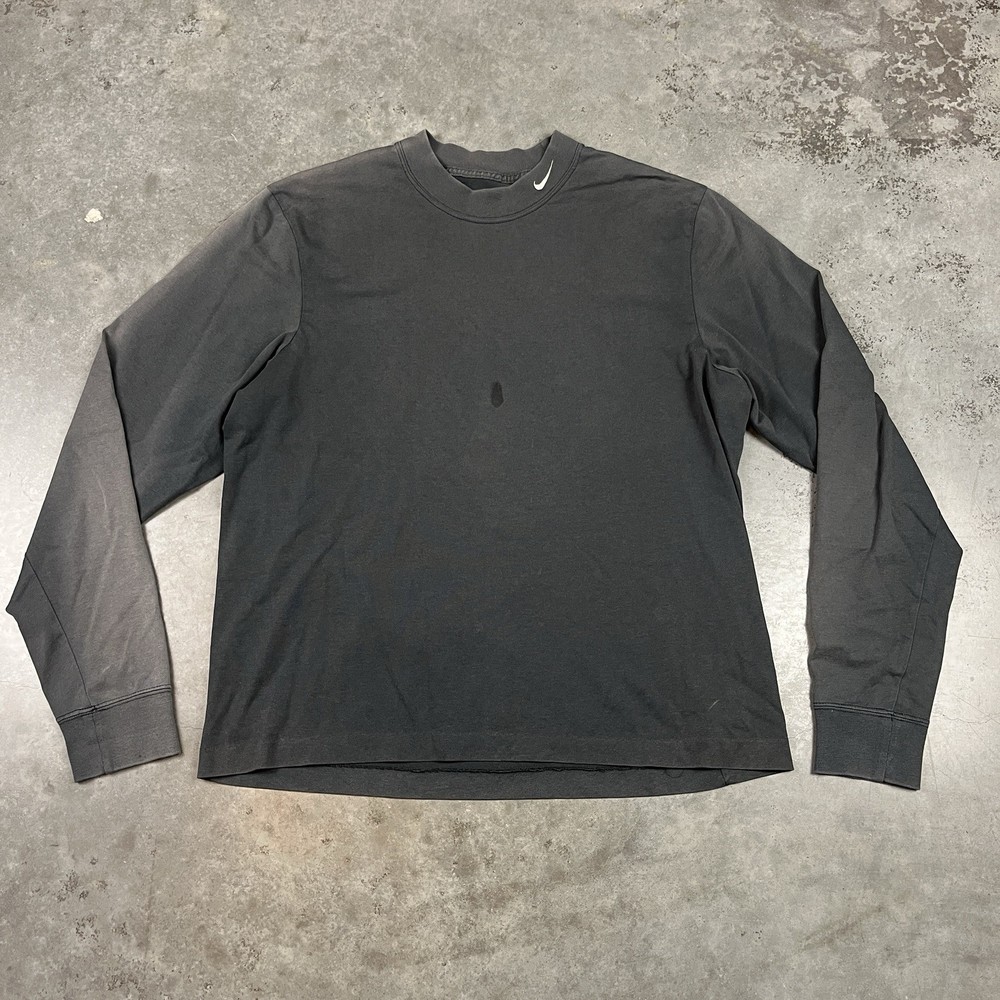 Nike T Shirt Mens Large Black Sun Fade Long Sleeve Mock Neck Distressed Preowned