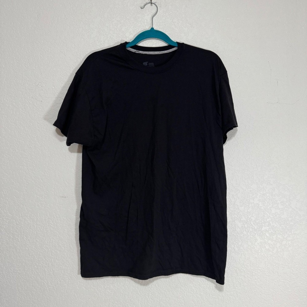 Hanes Mens XL Black T Shirt Short Sleeve Cotton Blend Comfort Crew Neck Tee