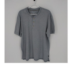 Eddie Bauer Men’s XL Gray Striped Button Henley Neck Short Sleeve T-Shirt