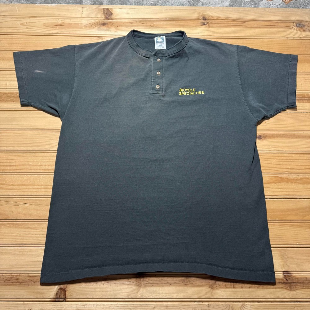 Vintage 90s Bicycle Specialties Minimalist Embroidered Henley Shirt USA – XL
