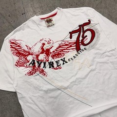 Vintage Y2K Avirex Eagle #75 Embroidered Grunge Tshirt XL White Hip Hop Skater