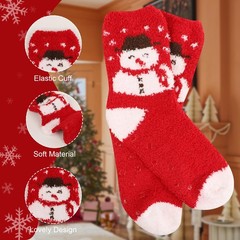 6 Pairs Adult Christmas Holiday Socks Warm Cozy Fuzzy Anti-Slip Plus Size Soft