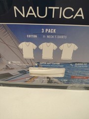 Nautica Cotton V-Neck T-Shirts 3 Pack White Men’s Medium (38-40) NWT