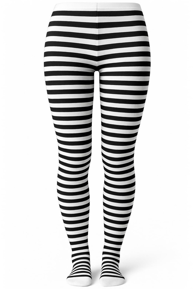 Womens Black White Striped Tights 40 Denier Halloween Costume Accessory