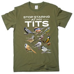 Funny Stop starting at my tits T-shirt double meaning birds humorous tee
