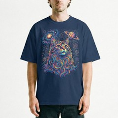Cosmic Cat Saturn Galaxy Sacred Geo Psychedelic T-Shirt Trippy Space Feline Tee