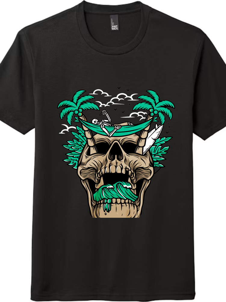Tropical Skull Skeleton Hammock Graphic T-Shirt Unisex Beach Casual Tee