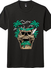 Tropical Skull Skeleton Hammock Graphic T-Shirt Unisex Beach Casual Tee