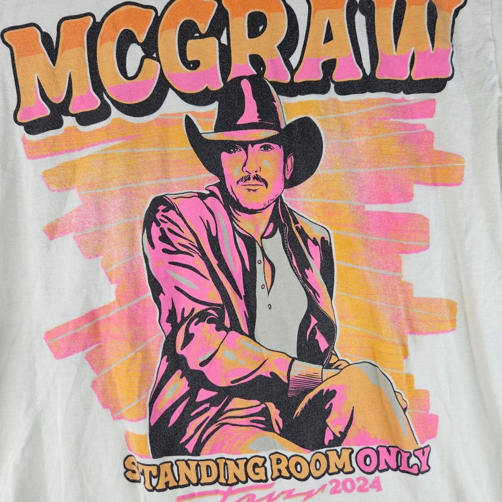Tim McGraw Shirt Men Medium Cream Standing Room Only Tour 2024 Graphic Tee