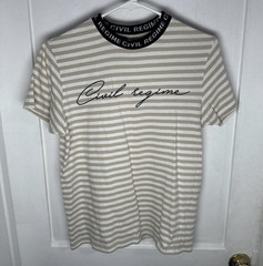 Civil Regime Men’s S Beige/White/Black Striped Logo Crew Neck Tee