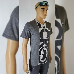 NWT ECKO UNLTD MEN’S SHORT SLEEVE V-NECK TSHIRT GRAY SIZE S BIG LOGO G.MARLED