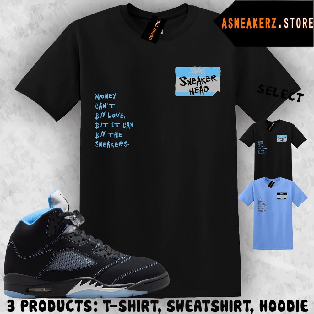 Shirt Matching AJ 5 Black UNC Blue 2026 Match Sneaker Sneakerhead Badge T-Shirt