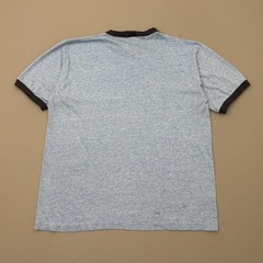 Vintage 70s Southwestern Immigration Ringer Shirt Blue Polycotton True Large