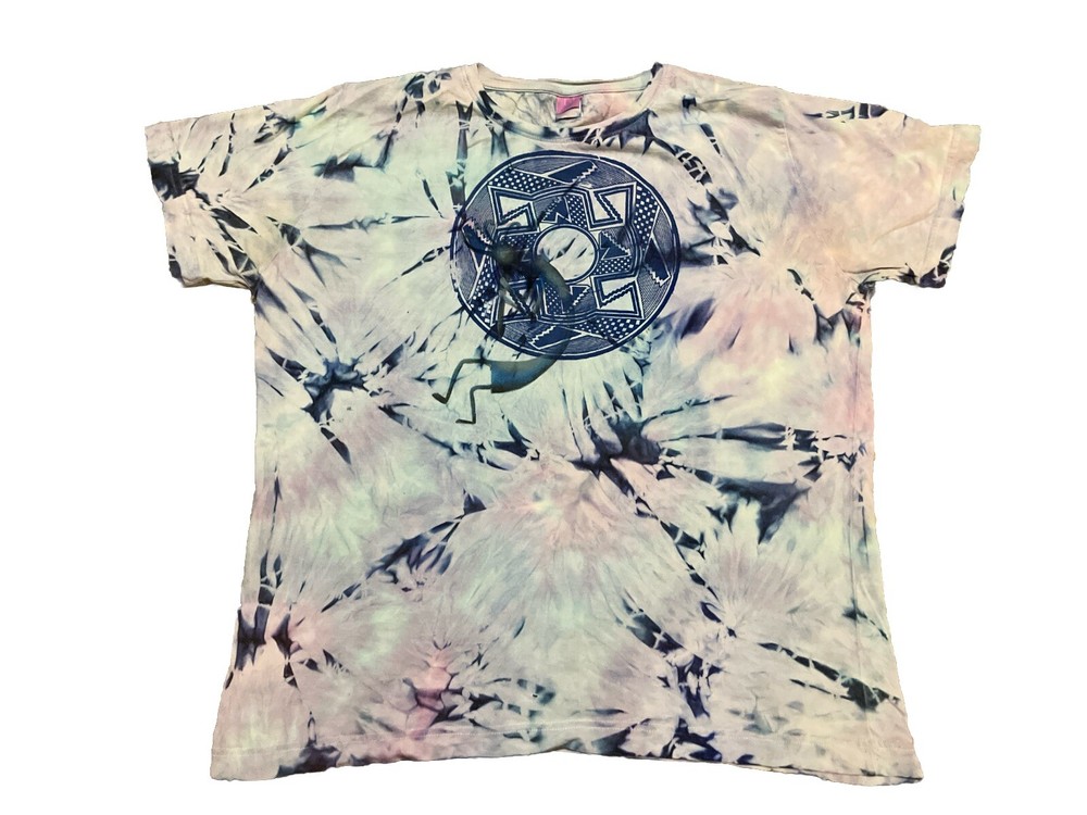 LAT Tie Dye T Shirt Unisex XL Tie Dye Tribal Art Kokopelli Unique Tee Distressed