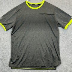 Nike Running T-Shirt Mens XL Grey Neon Volt Striped Dri-FIT Performance Athletic