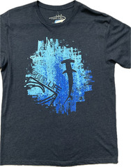Reel Life Fishing T Shirt Mens Large L NWT Navy Blue Hammerhead Shark Back Logo