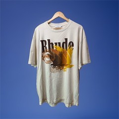 RHUDE Men’s White Graphic Logo Crewneck Short Sleeve T-Shirt Size XL