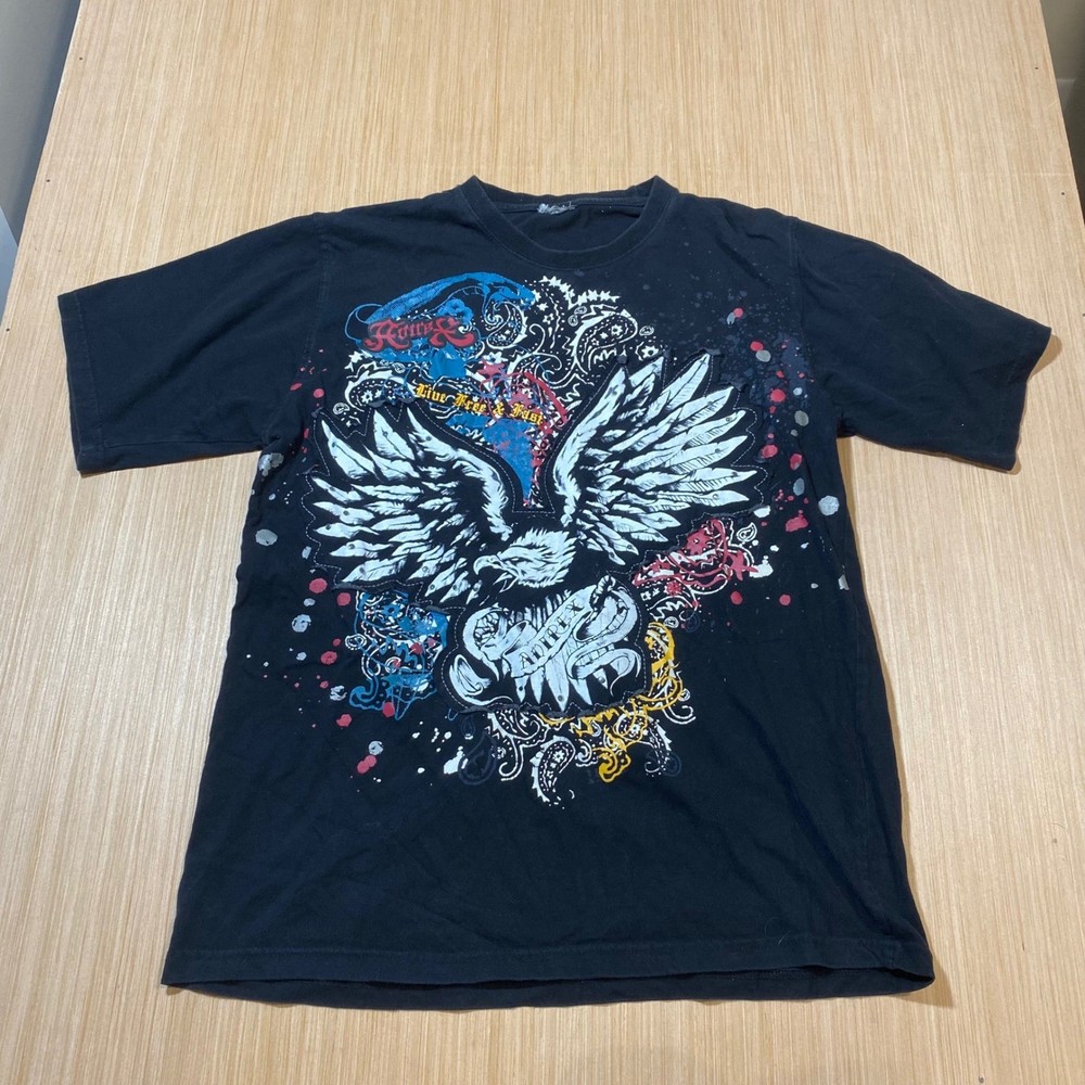 Avirex Mens Graphic T-Shirt Black Eagle Wing Live Free Fast Streetwear Y2K L