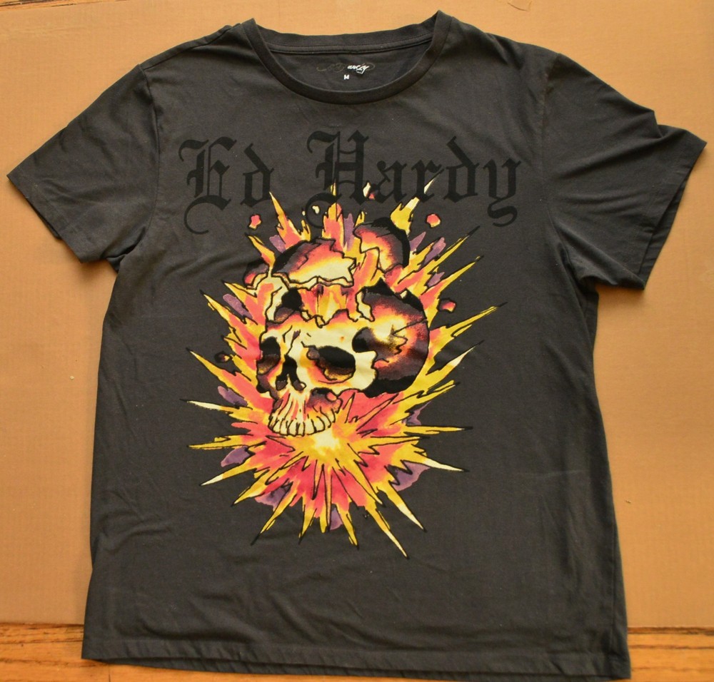 Vintage Y2K Ed Hardy Ghost Punk Exploding Skull T-Shirt M