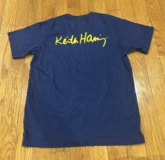 Keith Haring Uniqlo UT Shirt Large L Blue Pop Art Pocket Graphic Short Sleeve