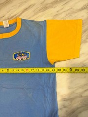 VTG Sunshine T shirt Racing Graphic Print Colorblock Blue Yellow L Short Sleeves