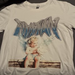 H&M White Crew Neck Short Sleeve Graphic Print Angel Cherub Dove T-Shirt S
