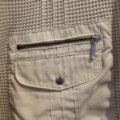 Vintage Wayne Scott Henley Shirt Mens Large Cream Dual Zip Pockets Waffle Knit