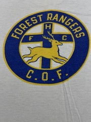 Vintage 50s Forest Rangers COF T-Shirt Size S Champion Running Man