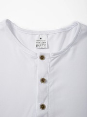 Men’s Summer Casual Long Sleeve Henry Neck T Shirts Fashion Basic Button Gift