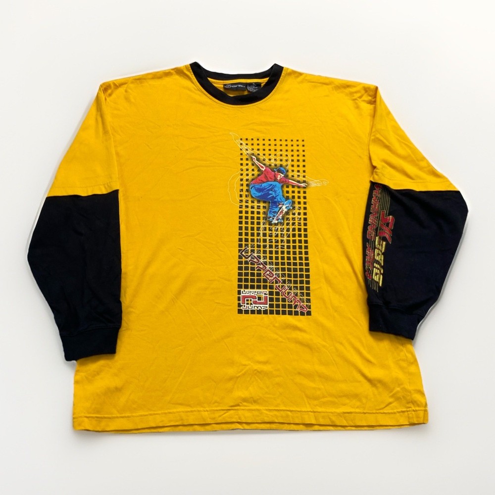 No Boundaries Shirt Mens XL Y2k Skater Layered Long Sleeve Vintage Yellow