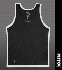 Pistol Boutique Men’s Black Plain Blank Neck Logo Print Single Tank Vest Top
