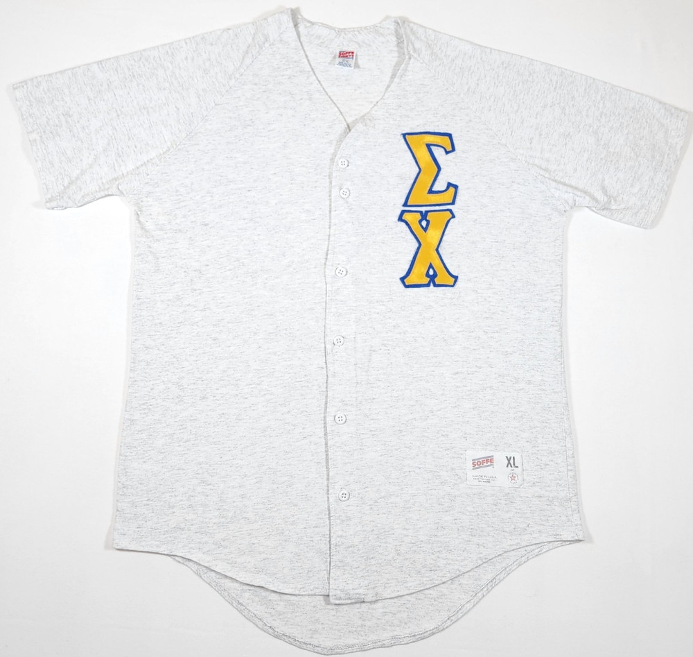 Vintage Soffe Men’s Sigma Chi Embroidered Blue & Gold Logo Jersey T-Shirt – XL