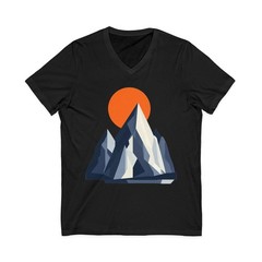 Geometric Mountain Range V-Neck Tee Unisex Abstract Nature Made in USA