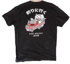 Riot Society Cat Graphic Tee Black L Front & Back Print Streetwear
