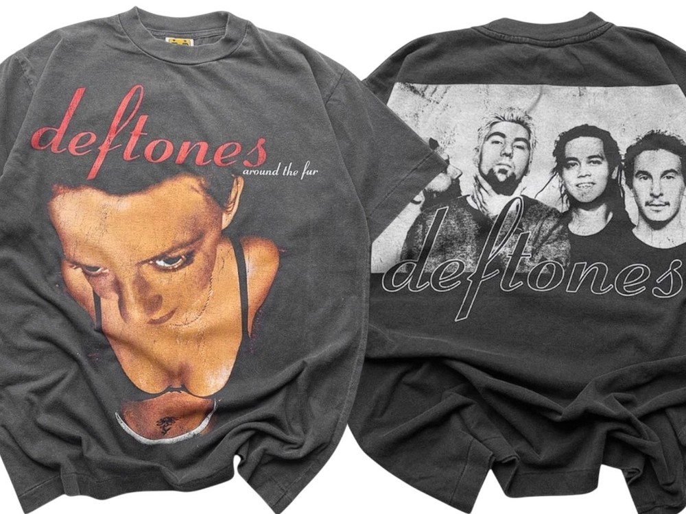 Vintage Deftones T shirt Sz L Around the Fur Black Faded Single Stitch REPRINT