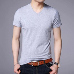 2025 Summer Brand Tops 95% Cotton 5% Spandex t Shirt For Men v Neck Plain Solid