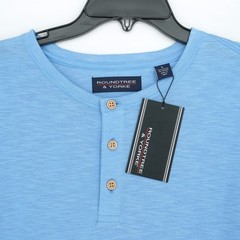 Roundtree & Yorke Men’s Short-Sleeve Henley Shirt L Blue Heather Solid NWT
