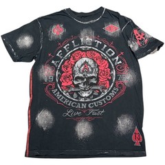 $58 AFFLICTION Black REST IN GREASE Short Sleeve Slim Fit Y2K Mens T-shirt NWT