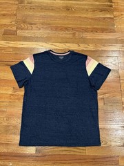 Marine Layer SS Striped Shoulder Bank Tee T Shirt Men L/XL Poly Cotton Rayon