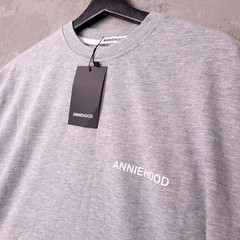Annie hood Logo T-Shirt Womens S Oversized Grey Crew Neck 100% Cotton Tee