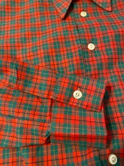 VINTAGE mens 70s ZURICH RED/GREEN CHECK PLAID COTTON LONG SLEEVED SHIRT 44″