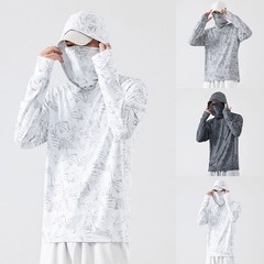 Men Fishing Outdoor Sun Protection T-shirts High Neck Cover Face Hooded Top Tee