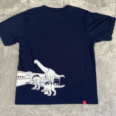 Ojico Japanese T-Shirt Bullet Train & Dinosaurs Blue Large Short Sleeve