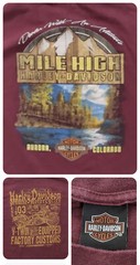 Vtg Harley Davidson T-Shirt Men L V-Twin Mile High Aurora CO Maroon Graphic 2015