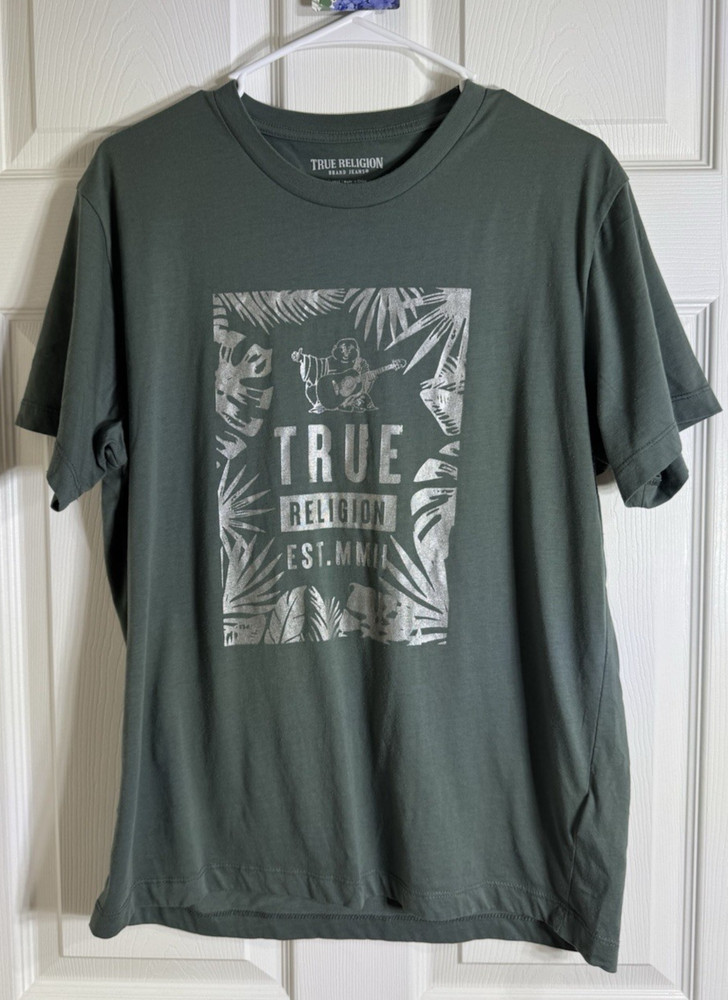 True Religion Men’s Metallic Foil Leaves Logo Graphic Tee T-Shirt | Size L