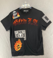 GFTD T Shirt Mens M Black Flames Skulls Hip Hop Street Wear
