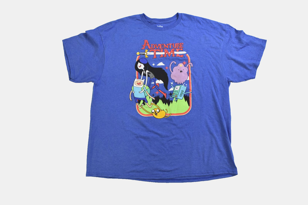 Cartoon Network Adventure Time Mens Finn And Friends Blue Shirt New 2XL
