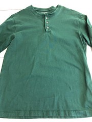 Lands’ End Henley Shirt Mens Medium Green Super-T Long Sleeve Tagless Tee