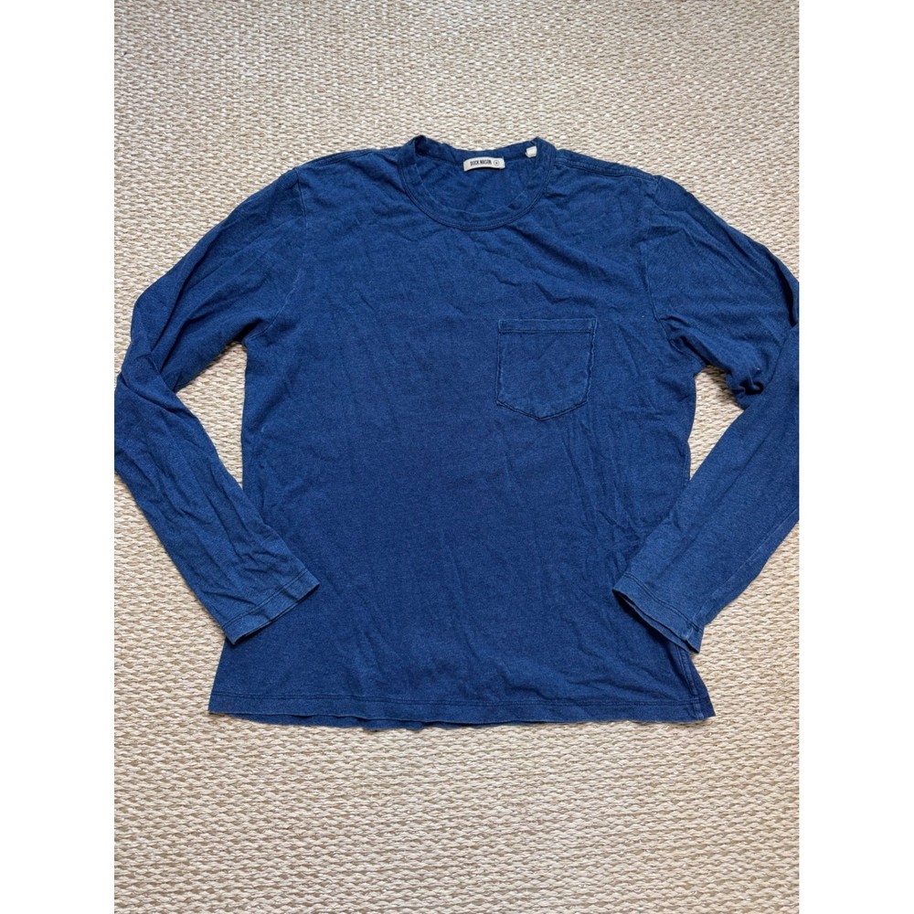 Buck Mason Mens Indigo Slub Cotton Long Sleeve Pocket Tee Blue Size M