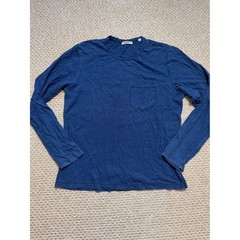 Buck Mason Mens Indigo Slub Cotton Long Sleeve Pocket Tee Blue Size M